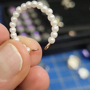 Pearl Faux Gold Tone Ring Size 8 Adjustable
